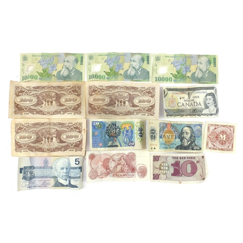2568 - World banknotes including Japanese government one hundred dollars