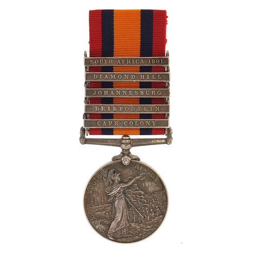 2442 - Victorian British military Queen's South Africa medal with five bars awarded to 67O27DVR.A.WHITE,83R... 