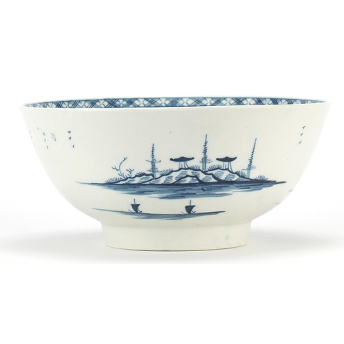 338 - 18th century Worcester bowl decorated in the chinoiserie manner with a landscape, 18.5cm in diameter