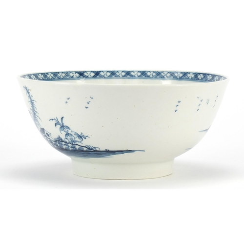 338 - 18th century Worcester bowl decorated in the chinoiserie manner with a landscape, 18.5cm in diameter