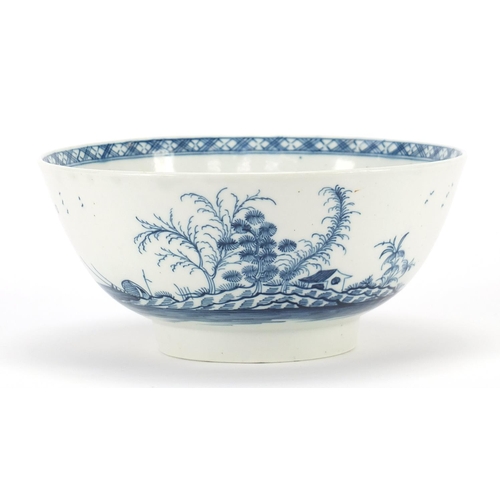 338 - 18th century Worcester bowl decorated in the chinoiserie manner with a landscape, 18.5cm in diameter