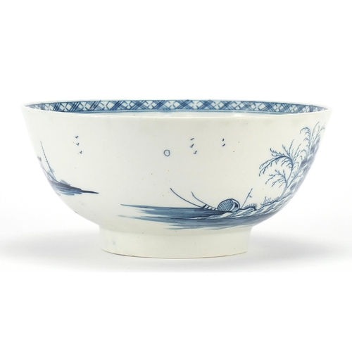 338 - 18th century Worcester bowl decorated in the chinoiserie manner with a landscape, 18.5cm in diameter