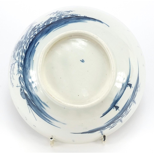 338 - 18th century Worcester bowl decorated in the chinoiserie manner with a landscape, 18.5cm in diameter