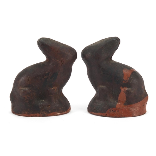 357 - 19th century pottery two piece rabbit mould, 10cm high