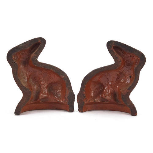 357 - 19th century pottery two piece rabbit mould, 10cm high