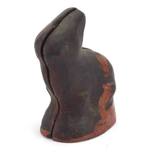 357 - 19th century pottery two piece rabbit mould, 10cm high