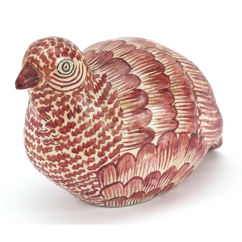 341 - 18th/19th century hand painted pottery partridge, possibly continental, 17.5cm in length