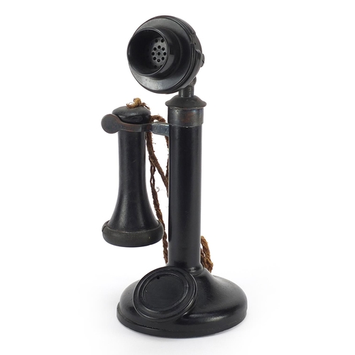 270 - Vintage stick telephone with Bakelite mounts, 32cm high