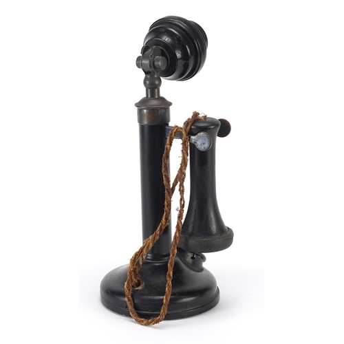 270 - Vintage stick telephone with Bakelite mounts, 32cm high