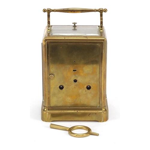 266 - Dent of Paris, 19th century brass cased repeating carriage clock striking on a gong having an enamel... 