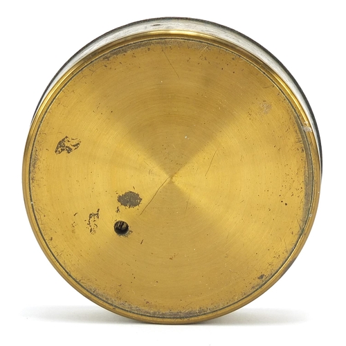 305 - Brass compensated barometer with silvered dial retailed by Asprey of London, 6.5cm in diameter