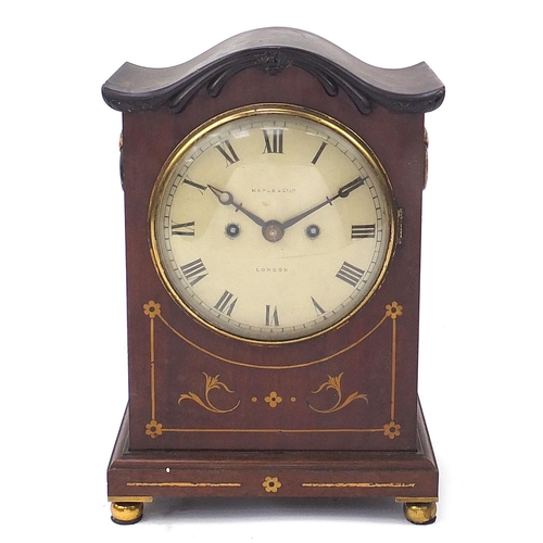 262 - 19th century inlaid mahogany bracket clock striking on a gong, having a circular painted dial with R... 