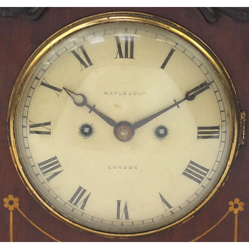 262 - 19th century inlaid mahogany bracket clock striking on a gong, having a circular painted dial with R... 