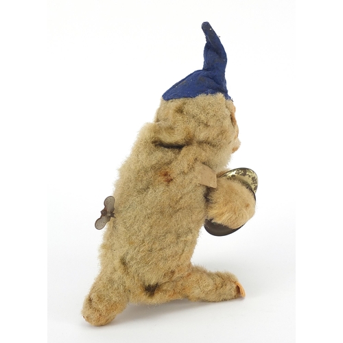 336 - Vintage wind up monkey playing the cymbals, the monkey wearing a blue hat, 20cm high