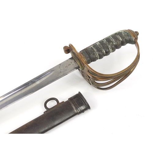 2460 - Victorian British military sword and scabbard, 102cm in length