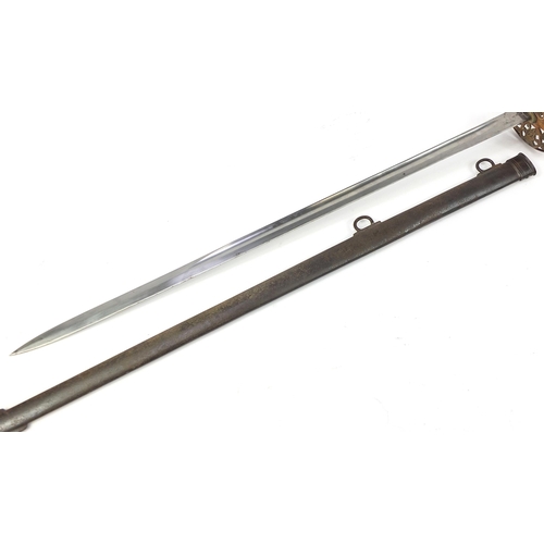 2460 - Victorian British military sword and scabbard, 102cm in length