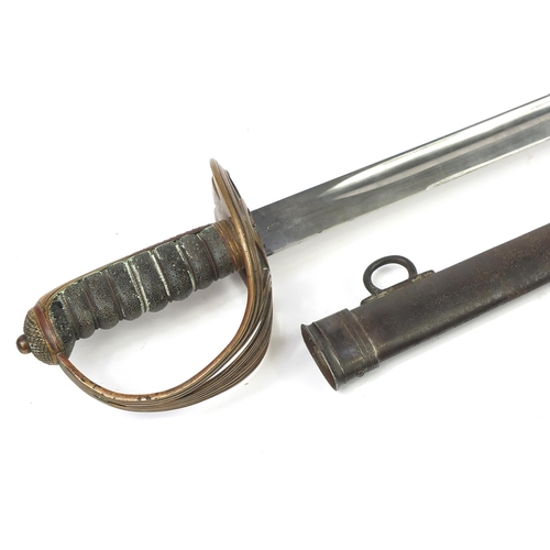 2460 - Victorian British military sword and scabbard, 102cm in length