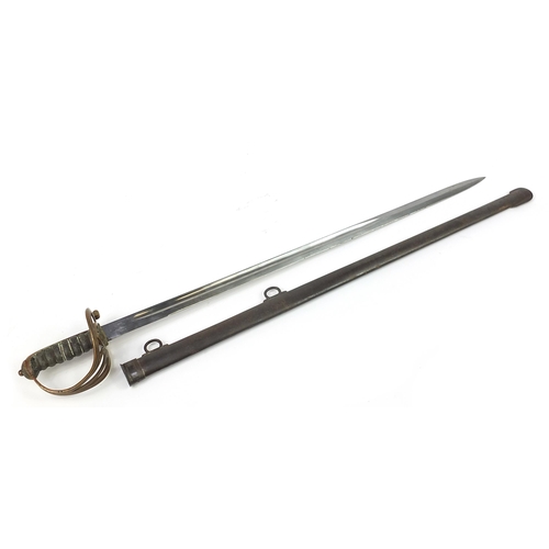 2460 - Victorian British military sword and scabbard, 102cm in length