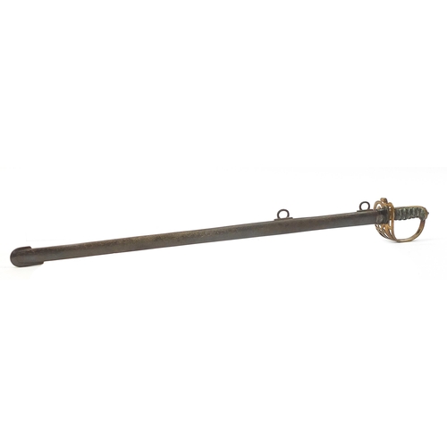 2460 - Victorian British military sword and scabbard, 102cm in length