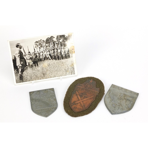 2449 - Three German military interest shields and a photograph