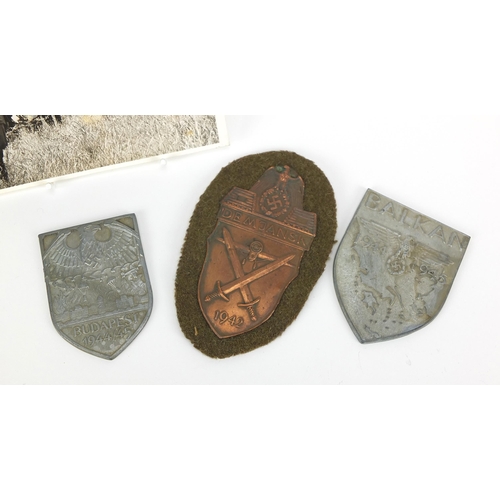 2449 - Three German military interest shields and a photograph