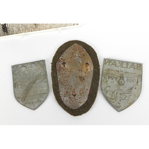 2449 - Three German military interest shields and a photograph