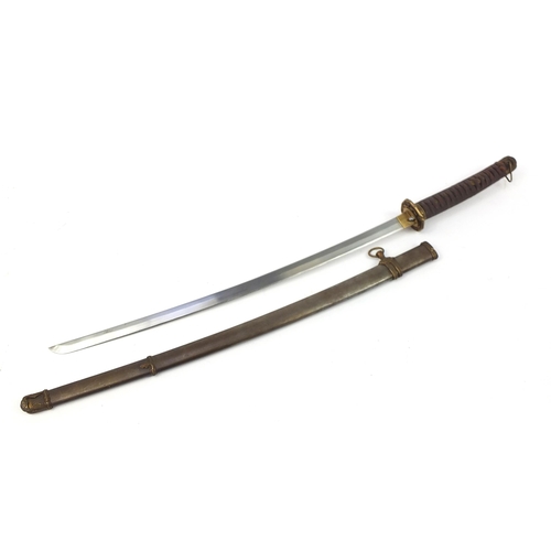 2470A - Japanese military interest Samurai sword with steel blade, 102cm in length