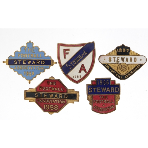 2472 - Five 1950's and later Football Association Steward badges