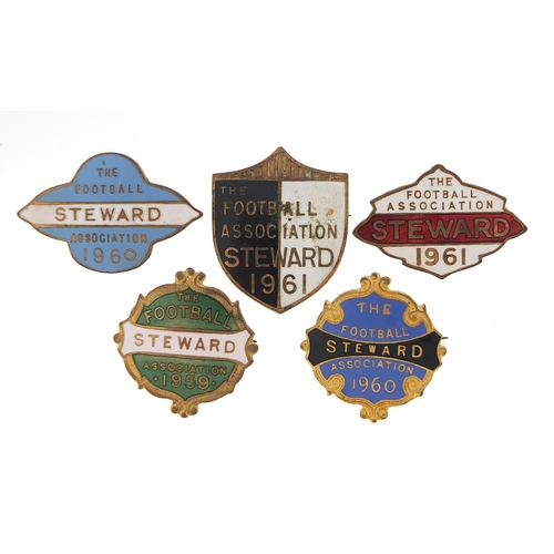 2474 - Five 1950's and later Football Association Steward badges