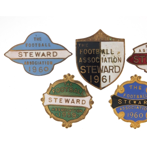 2474 - Five 1950's and later Football Association Steward badges