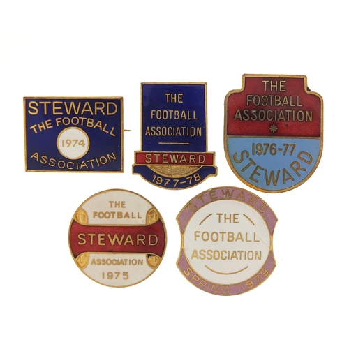 2473 - Five 1970's Football Association Steward badges