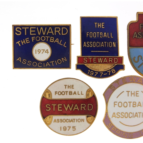 2473 - Five 1970's Football Association Steward badges