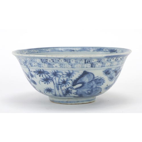 8 - Chinese blue and white porcelain bowl hand painted with a continuous landscape, 15cm in diameter