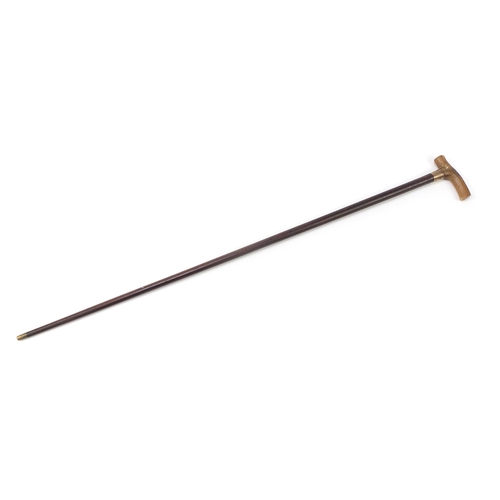 318 - Brigg of London, snakewood walking stick with horn handle and silver collar, 91cm in length