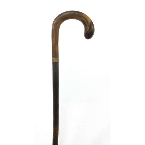 317 - Segmented horn walking stick with horn handle, possibly rhinoceros, 88cm in length