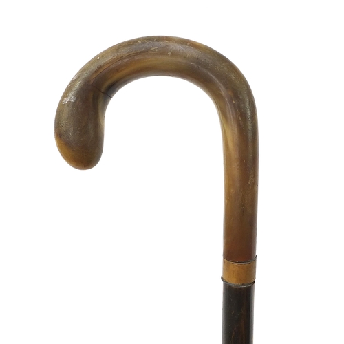 317 - Segmented horn walking stick with horn handle, possibly rhinoceros, 88cm in length