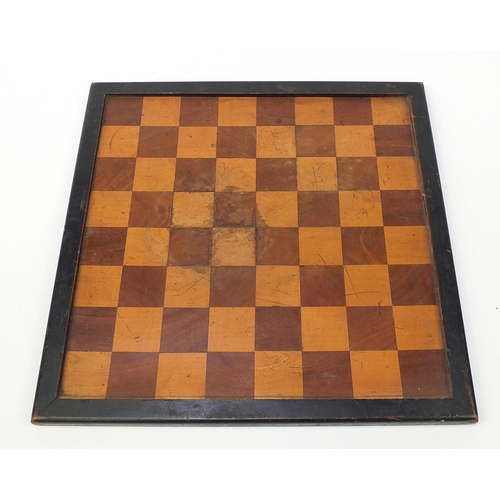 330 - 19th century ebonised, satinwood and rosewood chess board, 47cm x 47cm