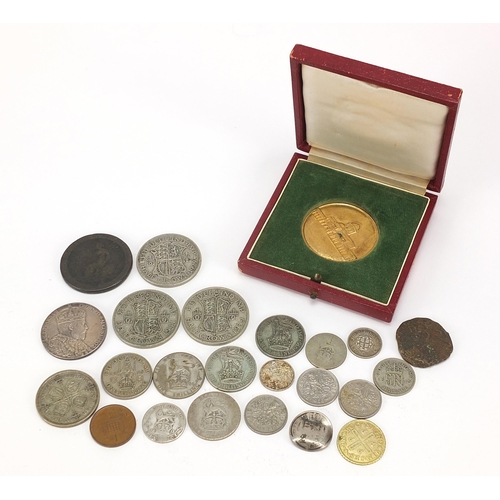 2532 - Antique and later British and world coinage and medallions including half crowns and a Nigerian meda... 