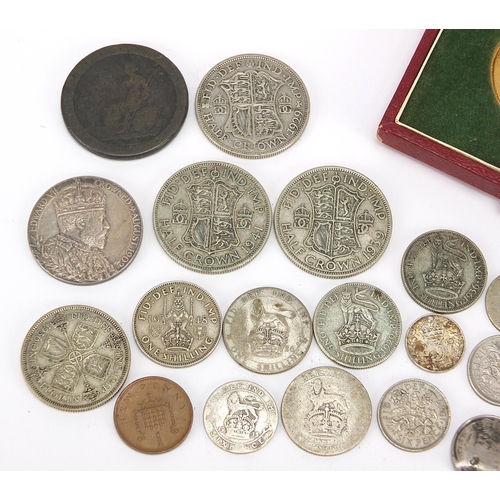 2532 - Antique and later British and world coinage and medallions including half crowns and a Nigerian meda... 