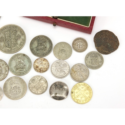 2532 - Antique and later British and world coinage and medallions including half crowns and a Nigerian meda... 