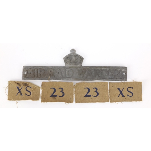 2446 - Military interest Air Raid Warden's door badge and pair of unissued Hastings shoulder titles - **Fur... 