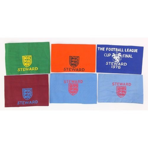 2483 - Six vintage Football Association Steward arm bands including 1978 Football League cup final