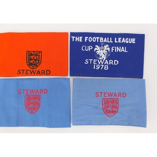 2483 - Six vintage Football Association Steward arm bands including 1978 Football League cup final