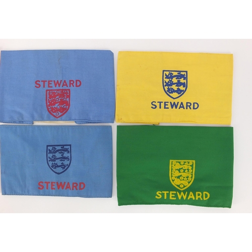 2484 - Six vintage Football Association Steward and Superintendent arm bands including 1983 Milk Cup Final