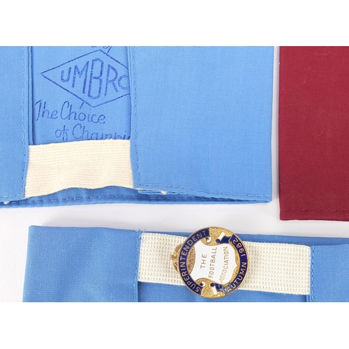 2481 - Five vintage Football Association Superintendent and Steward arm bands including 1979 Football leagu... 