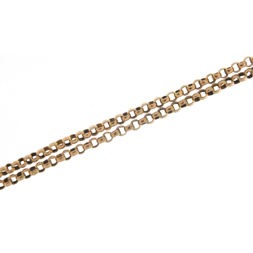 1713 - Unmarked gold Belcher link necklace, 74cm in length, 8.5g