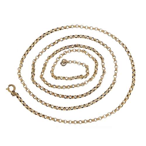 1713 - Unmarked gold Belcher link necklace, 74cm in length, 8.5g