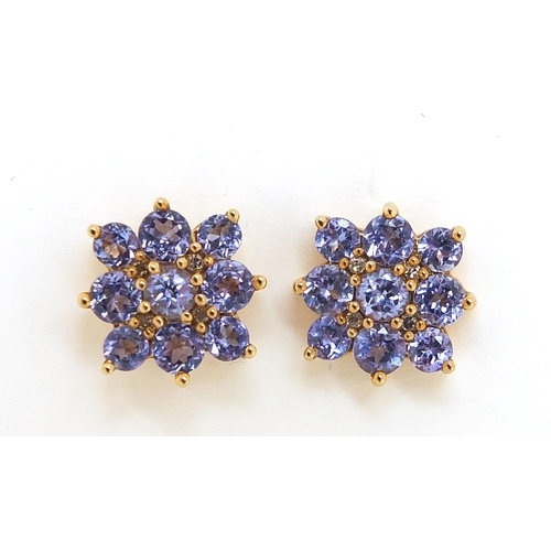 1716 - Pair of 9ct gold iolite cluster stud earrings, 1.1cm x 1.1cm, 2.5g