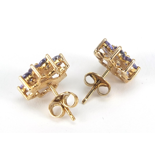 1716 - Pair of 9ct gold iolite cluster stud earrings, 1.1cm x 1.1cm, 2.5g