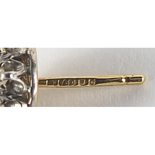 1672 - Pair of 18ct gold opal and diamond stud earrings, 8mm in diameter, 2.0g